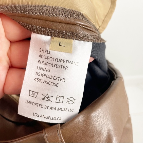 Aya Muse Charlie Low Rise Wide Leg Faux Vegan Leather Pants Brown Casual Party - Picture 8 of 8